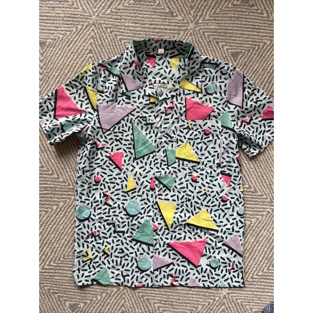 ArtsAdd Short Sleeve Poly/Elastance Button Shirt - 90s Multicolor AOP - Medium